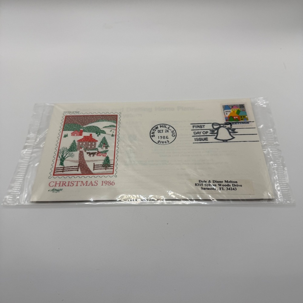 Vintage 1986 First Day of Issue Christmas Envelope Snow Hill MD 22 Cent Stamp